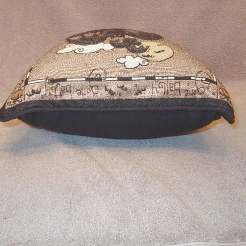 Vtg The Rug Barn Gone Batty Tapestry Pillow Halloween Moon Ghosts Whimsigoth 12